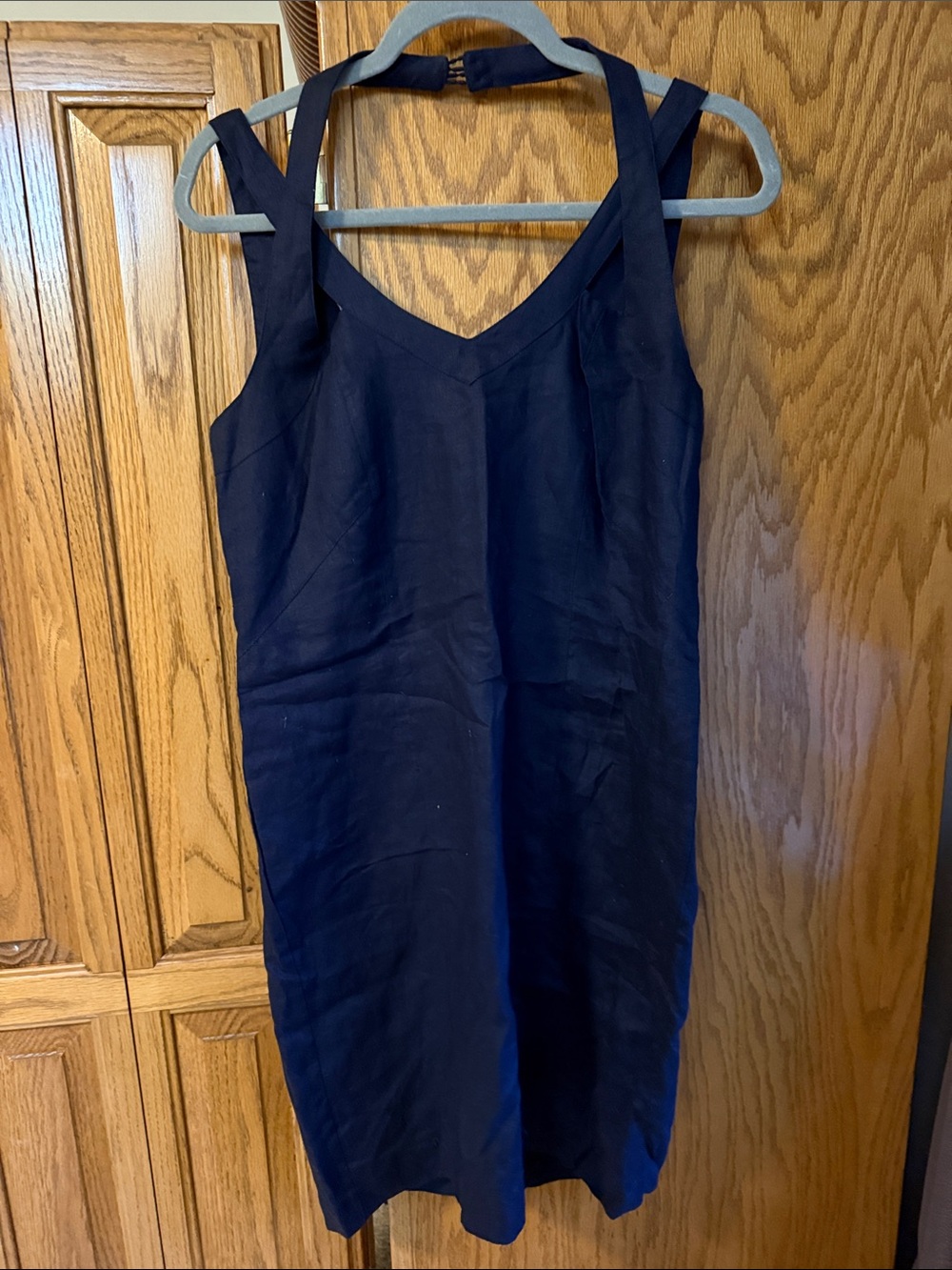 Navy Linen Sleeveless V-Neck Halter Midi